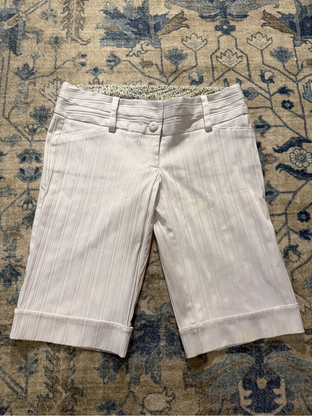 Charlotte Russe White Pinstripe Mid-Length Shorts